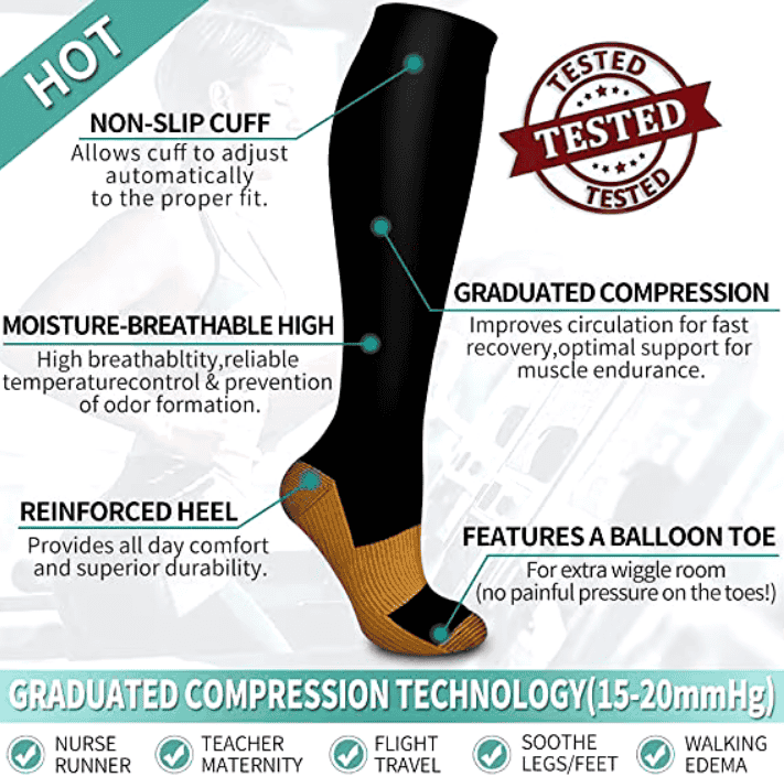 Copper Fiber Compression Socks 15-20mmHg