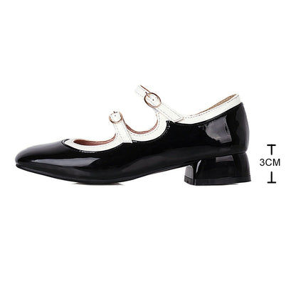 Two-Tone Mary Jane Double Buckle Shoes